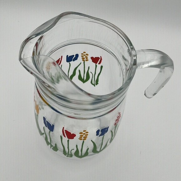 Vintage Arc France Mid Century Modern Tulip Design Glass Pitcher - Picture 3 of 7